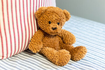 Child's Toy Brown Bear Relaxing on Bed