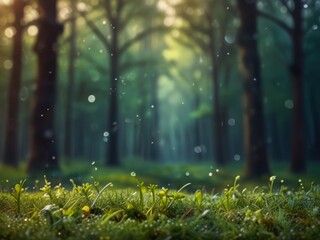 Beautiful firefly in the night at nature forest. Spring banner, spring update concept