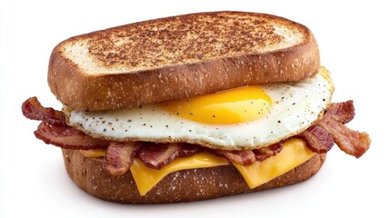 Delicious breakfast sandwich featuring crispy bacon and a sunny-side-up egg on toasted bread