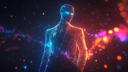 Fototapeta premium Glowing Digital Human Figure in a Sci-Fi Universe