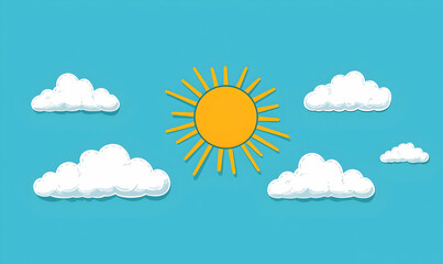 Bright Sun with Clouds in a Clear Blue Sky Illustration Design
