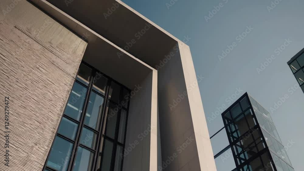 Poster modern architecture showcases stunning lines and structural design in urban setting during afternoon