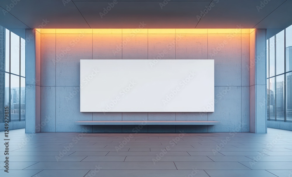 Poster minimalist gallery scene with blank canvas and soft lighting in modern room