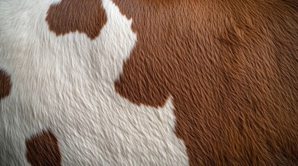 Close-up of cow hide rug with brown and white spots, showcasing texture.