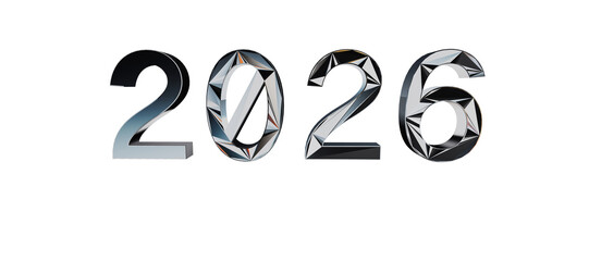 marks year 2026. A 3D image of a New Year's message on a blackboard. The numbers 