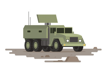 Military Vehicle Radar Truck Vector Illustration. Isolated on White, Flat Style and Fully Editable