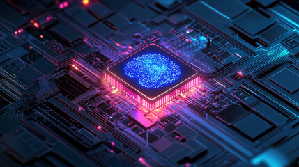 Obraz premium Artificial Intelligence Chipset on a Futuristic Circuit Board