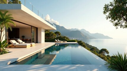 Fototapeta premium Modern Coastal Residence with Infinity Pool and Panoramic Ocean Views