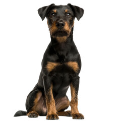 Adorable German Jagdterrier Puppy Sitting on White Background