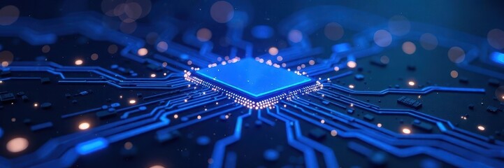 Abstract blue circuit board glowing animation loop , glow, effect