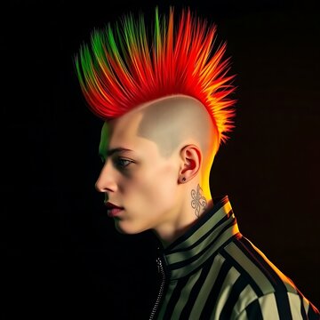 a young man with a striking mohawk hairstyle, generative ai