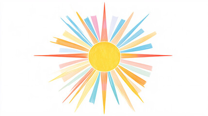 A minimalist geometric sun with colorful rays extending outward in soft pastel shades creating a bright and modern artistic composition  
