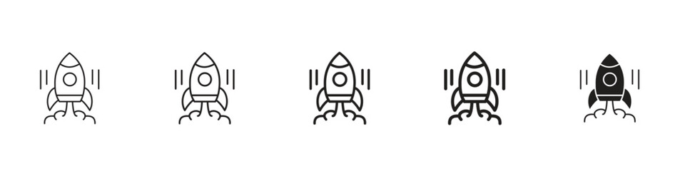 set of 5 pixel perfect Rocket Launch icon with 1 unexpanded, 1 silhouette, Rocket launch for space, technology, innovation and progress-related designs