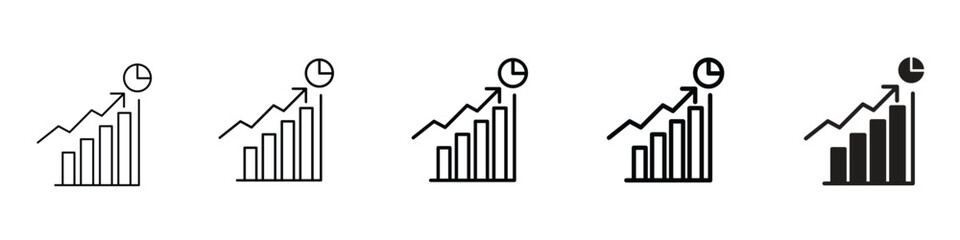 set of 5 pixel perfect Stats icon with 1 unexpanded, 1 silhouette, Stats icon for data analysis, charts, performance tracking and business reports