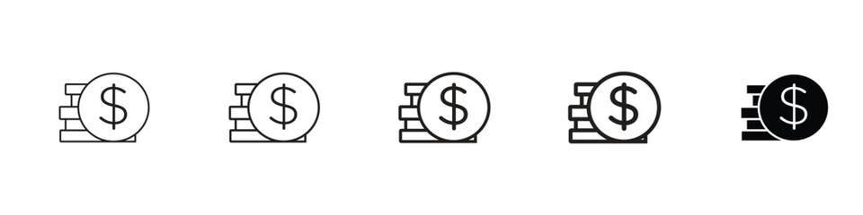 set of 5 pixel perfect Dollar icon with 1 unexpanded, 1 silhouette, Dollar icon for finance, currency, transactions and business-related designs