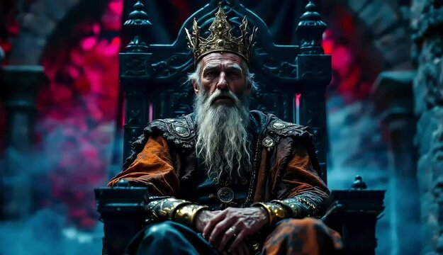 Weathered king's golden crown, A solemn reign in a fantasy realm