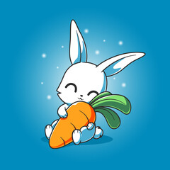 Cute Rabbit Holding Carrot Cartoon Vector Icon Illustration Animal Nature Icon Isolated Flat Vector