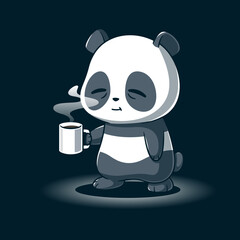 Cute Sleepy Panda Holding Coffee Cup Cartoon Vector Icon Illustration Animal Nature Icon Isolated Flat Vector