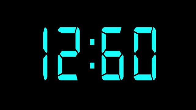 Countdown to midnight with a digital clock animation, digital clock indicator one minute before 11:00 concept, timer counting down minutes and seconds