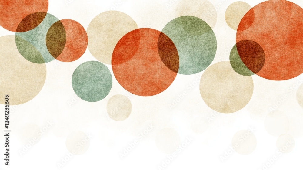 Aufkleber abstract circles overlapping patterned design in beige red green and brown colors.