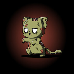 Zombie Cat Cartoon Vector Icon Illustration Animal Horror Icon Isolated Flat Vector