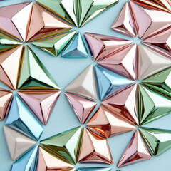 Geometric metallic shapes with reflective pastel colors