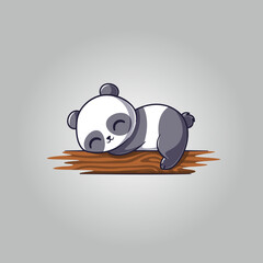 Cute Panda Sleeping on Branch Cartoon Vector Icon Illustration Animal Nature Icon Isolated Flat Vector