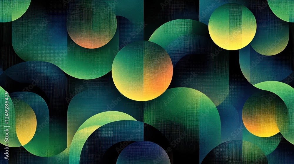 Poster abstract green circles pattern, dark background, design texture, website backdrop