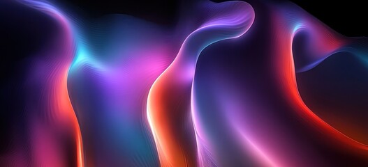 Vibrant Abstract Fluid Shapes with Smooth Curves and Dynamic Colors on Dark Background