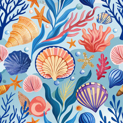 Underwater Watercolor Design with Seashells