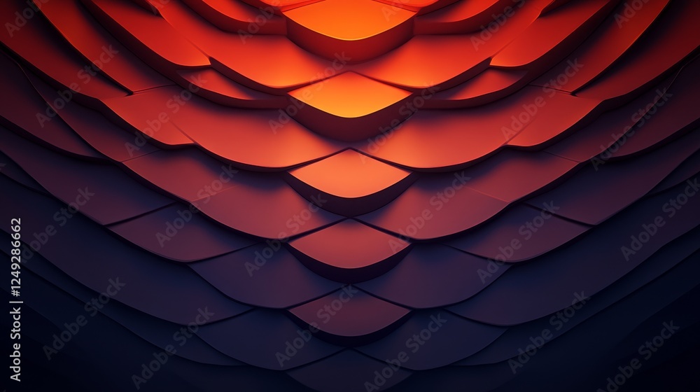 Poster abstract geometric pattern gradient waves in orange to deep blue with dimensional texture.