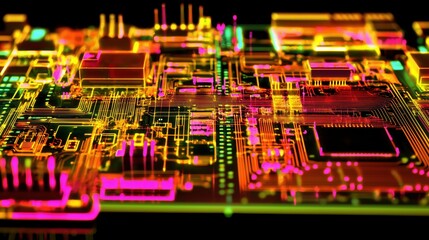 Obraz premium Abstract Glowing Circuits of a Futuristic Microchip