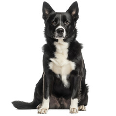 Obraz premium Black and White Dog Sitting on White Background