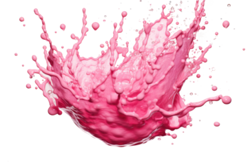 A vibrant pink splash frozen in an organic pattern with flowing curves and droplets  on transparent background