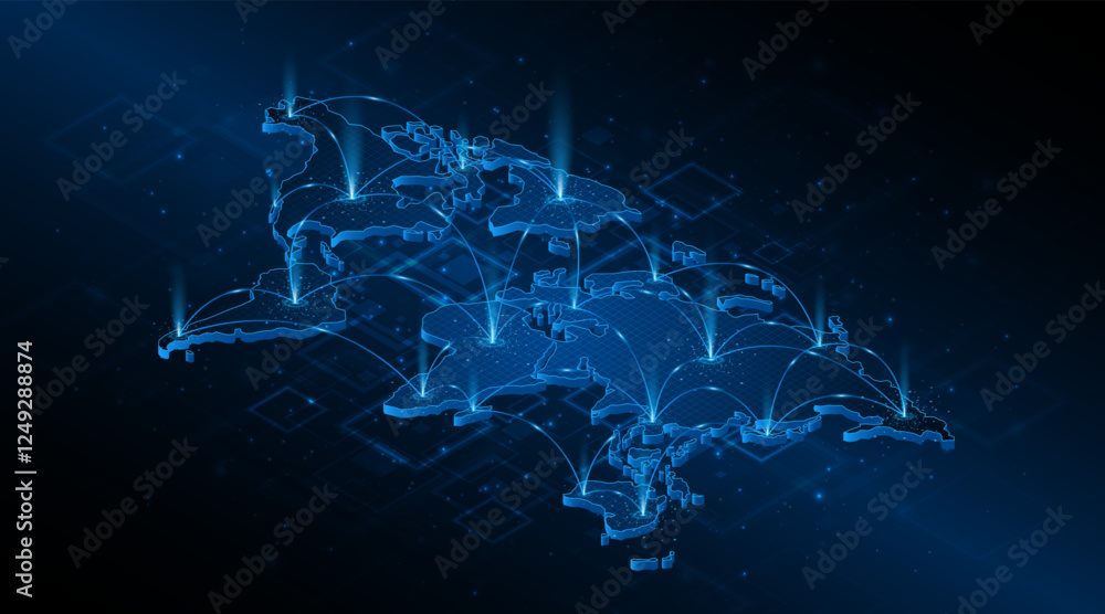 Poster Global connection network background. World map. Internet technology concept or global communication.	
