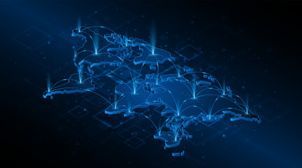 Global connection network background. World map. Internet technology concept or global communication.	