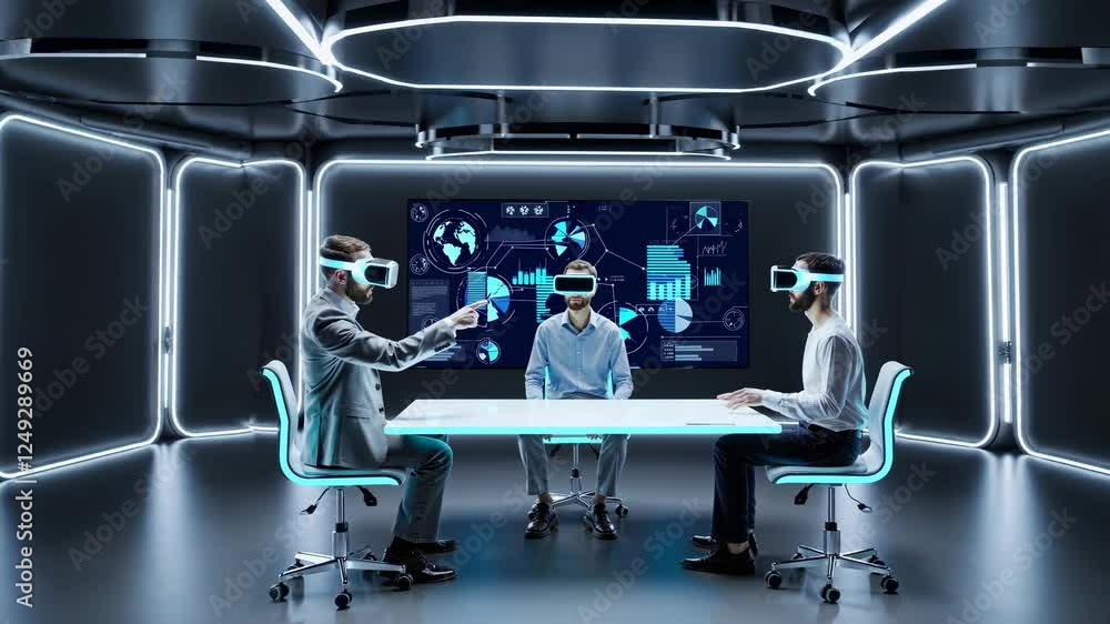 Aufkleber Virtual reality collaboration in a futuristic meeting space with advanced technology