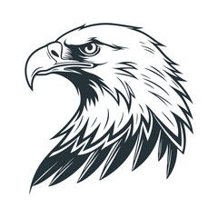 Fierce eagle head black and white vector illustration, powerful hawk falcon bird tattoo design, wildlife emblem art