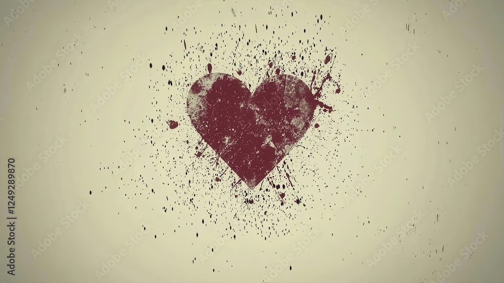 Poster heart shape design with artistic paint splashes and texture background
