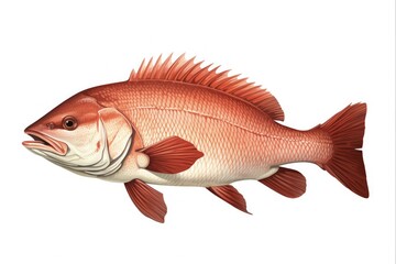 Isolated Red Drum Fish Illustration in a Vintage Style. Fresh Seafood and Raw Food Concept