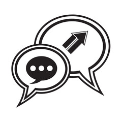 Speech bubbles with communication and growth concept including chat message icon and upward arrow symbol in black vector