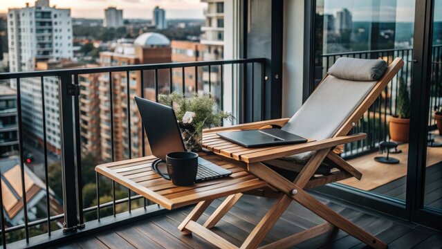 Transform your outdoor space multifunctional balcony with foldable desk for work and relaxation