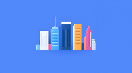 Fototapeta premium Colorful Modern Skyline Illustration on Bright Blue Background