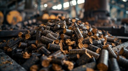 An industrial pellet plant demonstrating biomass processing is suitable for illustrating industrial processes and environmental technologies.