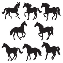 Horse silhouettes set stallion pack of vector silhouette design