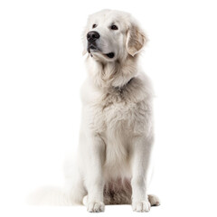 Majestic White Maremma Sheepdog Sitting Against White Background