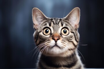 Lost in Thought: Closeup of Skeptical, Wide-eyed Tabby Cat Pondering the Unknown with a Funny Expression. Banner-worthy Pet Portrait