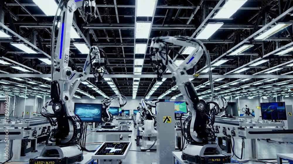 Fototapete advanced robotic systems operate in a high-tech manufacturing facility with cutting-edge automation 