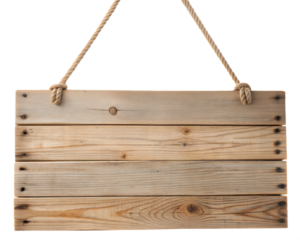 Rustic wooden sign with ropes, isolated on a transparent or white background. Perfect for custom messages, signage designs, rustic-themed projects, or as a creative addition to branding and marketing 