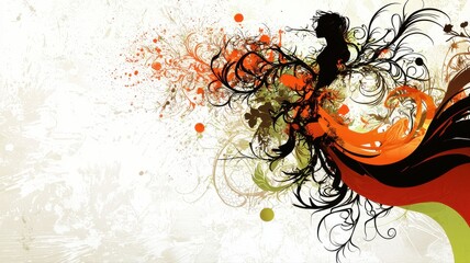 Artistic Woman Silhouette With Colorful Floral Elements and Swirls